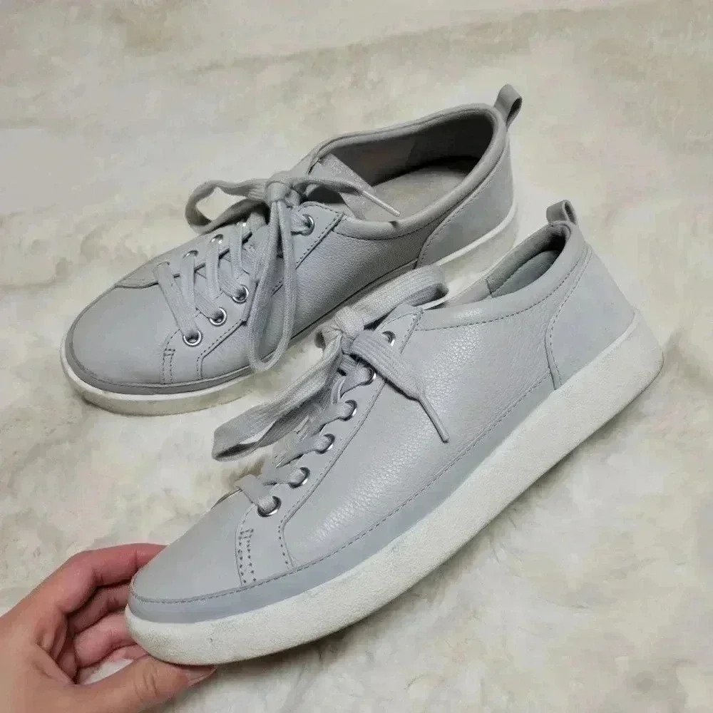Vionic Essence Winny Lace Up Sneakers Size 8 Vapor Blue Grey Leather Comfort - Picture 2 of 7